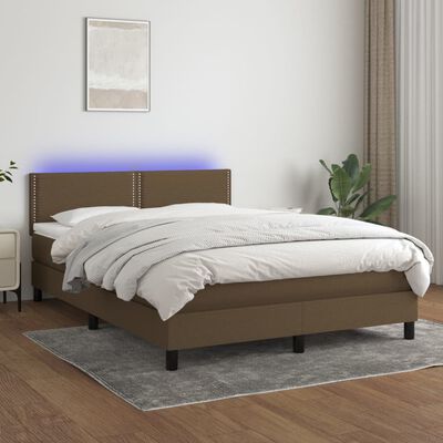 vidaXL Letto a Molle Materasso e LED Marrone Scuro 140x200 cm Tessuto