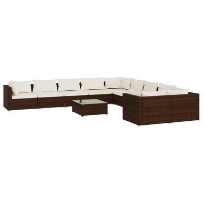 vidaXL Set Divani da Giardino 11 pz con Cuscini in Polyrattan Marrone