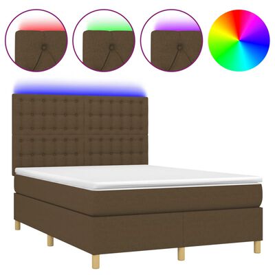 vidaXL Letto a Molle Materasso e LED Marrone Scuro 140x200 cm Tessuto