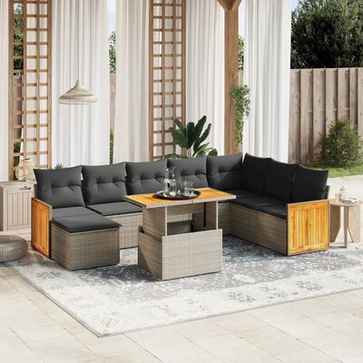 vidaXL Set Divano da Giardino 9 pz con Cuscini Grigio in Polyrattan