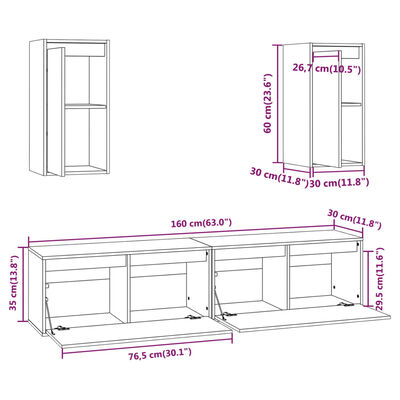 vidaXL Mobili Porta TV 4 pz in Legno Massello di Pino