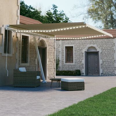 vidaXL Tenda da Sole Retrattile Manuale con LED 400x300 cm Crema