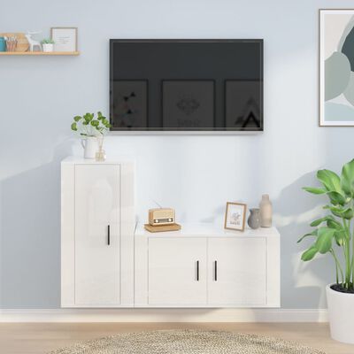 vidaXL Set di Mobili Porta TV 2 pz Bianco Lucido in Legno Multistrato