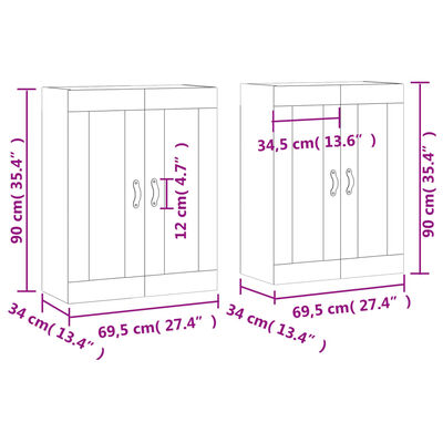 vidaXL Armadietti a Parete 2 pz Grigio Cemento in Legno Multistrato