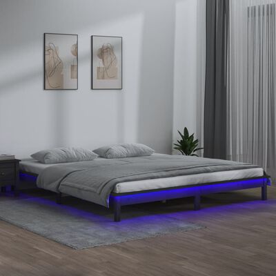 vidaXL Giroletto con LED Grigio 200x200 cm in Legno Massello