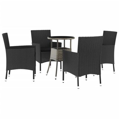 vidaXL Set Bistrò da Giardino 5 pz con Cuscini in Polyrattan Nero