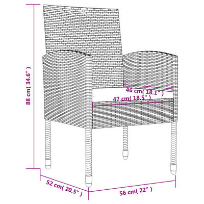 vidaXL Set da Pranzo da Giardino 3 pz Nero Grigio Polyrattan e Acciaio