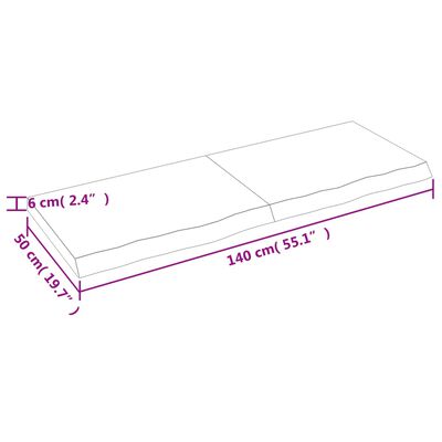 vidaXL Ripiano Marrone Scuro 140x50x(2-6) cm Massello Rovere Trattato