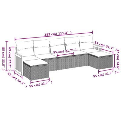 vidaXL Set Divani da Giardino con Cuscini 7pz Nero Polyrattan