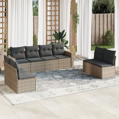 vidaXL Set Divano da Giardino 8 pz con Cuscini Grigio in Polyrattan