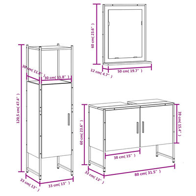 vidaXL Set di Mobili da Bagno 3 pz Nero in Legno Multistrato