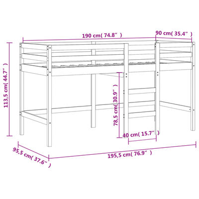 vidaXL Letto Soppalco con Scala Bambini 90x190 cm Legno Massello Pino