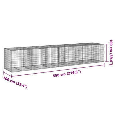 vidaXL Cesto Gabbione con Copertura 550x100x100 cm in Ferro Zincato