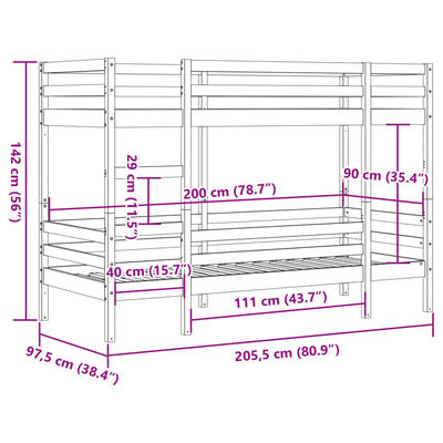 vidaXL Letto a Castello Bianco 90x200 cm in Legno Massello di Pino