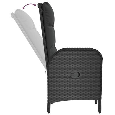 vidaXL Set da Pranzo da Giardino 3 pz con Cuscini Nero in Polyrattan