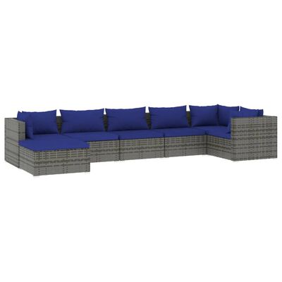 vidaXL Set Divani da Giardino 7 pz con Cuscini in Polyrattan Grigio