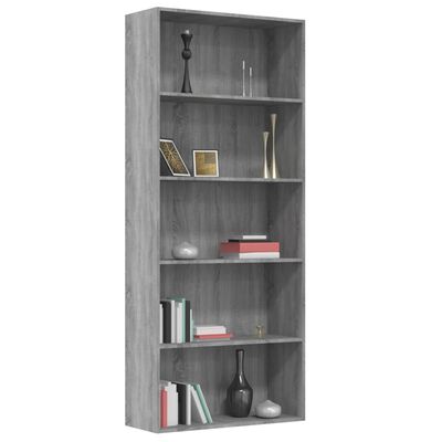 vidaXL Libreria 5 Ripiani Grigio Sonoma 80x30x189 cm Legno Multistrato