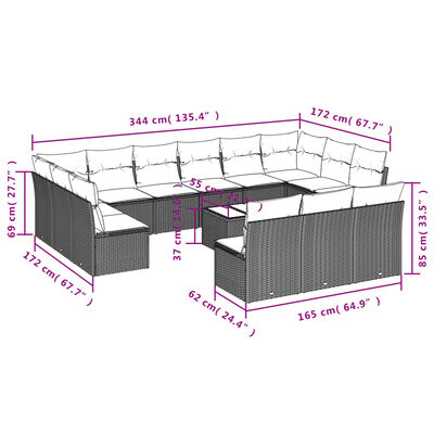 vidaXL Set Divani da Giardino 14pz con Cuscini in Polyrattan Nero