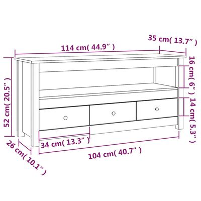 vidaXL Mobile Porta TV ambra 114x35x52 cm in Legno Massello di Pino