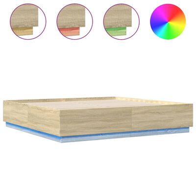 vidaXL Giroletto Cassetti Luci LED Sonoma 200x200 cm Legno Multistrato