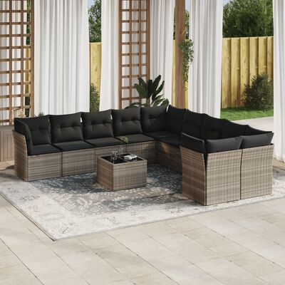 vidaXL Set Divani da Giardino 11 pz con Cuscini in Polyrattan Grigio