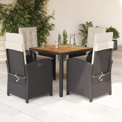 vidaXL Set da Pranzo da Giardino 5 pz Nero con Cuscini in Polyrattan