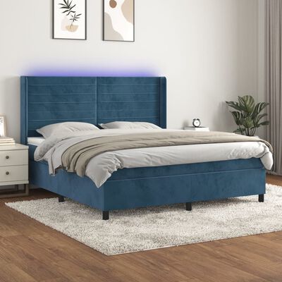 vidaXL Letto a Molle con Materasso e LED Blu Scuro 160x200 cm