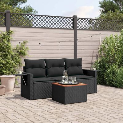 vidaXL Set Divani da Giardino 4 pz con Cuscini Nero in Polyrattan