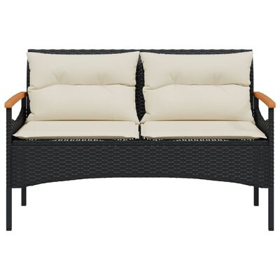 vidaXL Panchina da Giardino con Cuscini 116x62,5x74 cm Nera Polyrattan