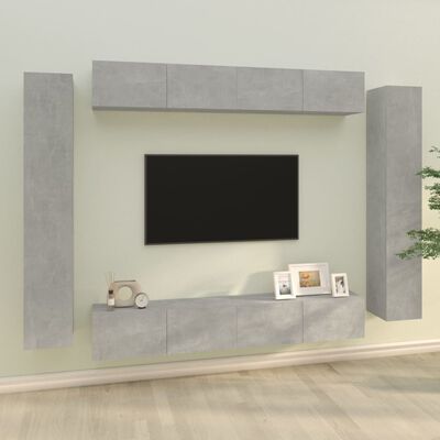 vidaXL Set Mobili Porta TV 8pz Grigio Cemento in Legno Multistrato