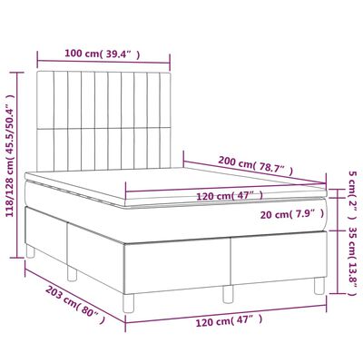 vidaXL Letto a Molle con Materasso e LED Grigio Scuro 120x200 cm