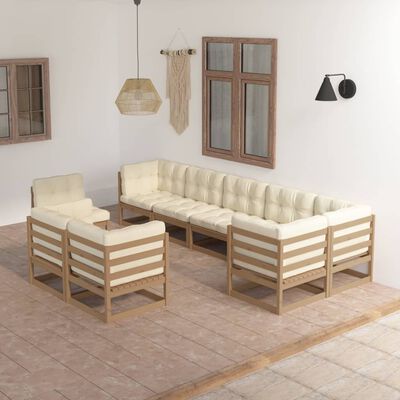 vidaXL Set Salotto Giardino 9 pz con Cuscini in Legno Massello di Pino