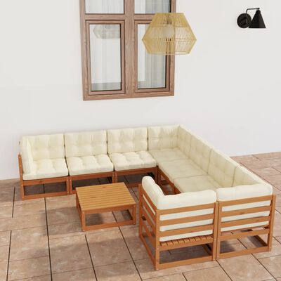 vidaXL Set Salotto Giardino e Cuscini 9 pz Legno Massello Pino Ambra