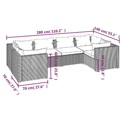 vidaXL Set Mobili da Giardino 6 pz con Cuscini in Polyrattan Nero