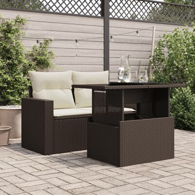 vidaXL Tavolo da Giardino Piano Vetro Marrone 100x55x73 cm Polyrattan