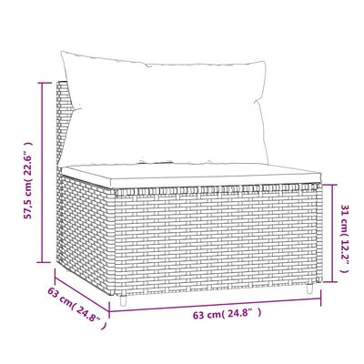 vidaXL Divano Centrale da Giardino con Cuscini in Polyrattan Grigio