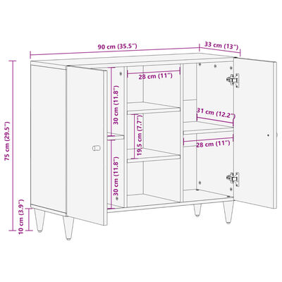 vidaXL Credenza 90x33x75 cm in Legno Massello di Mango