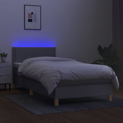 vidaXL Letto a Molle Materasso e LED Grigio Chiaro 90x190 cm Tessuto