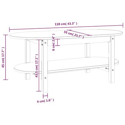 vidaXL Tavolino da Salotto Ambra 110x55x45 cm Legno Massello di Pino