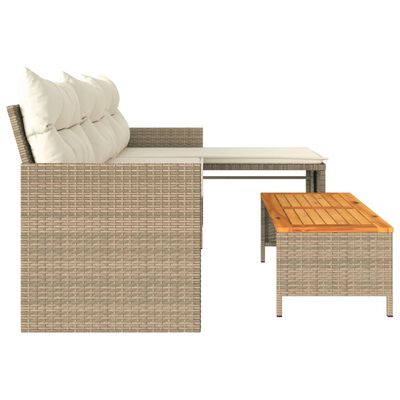 vidaXL Divano da Giardino con Tavolo e Cuscini a L Beige in Polyrattan