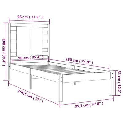 vidaXL Giroletto Nero in Legno Massello 90x190 cm Single