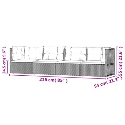 vidaXL Set Divani da Giardino 4 pz con Cuscini Nero in Polyrattan