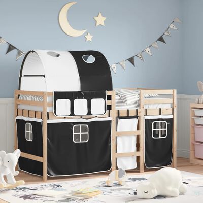 vidaXL Letto a Soppalco con Tunnel Bambini Bianco e Nero 80x200cm Pino