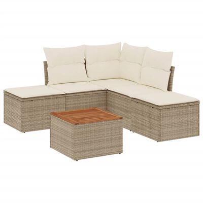 vidaXL Set Divano da Giardino 6 pz con Cuscini Beige in Polyrattan