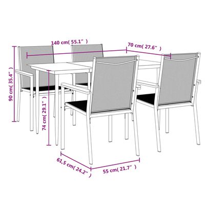 vidaXL Set da Pranzo da Giardino 5 pz Nero in Textilene e Acciaio