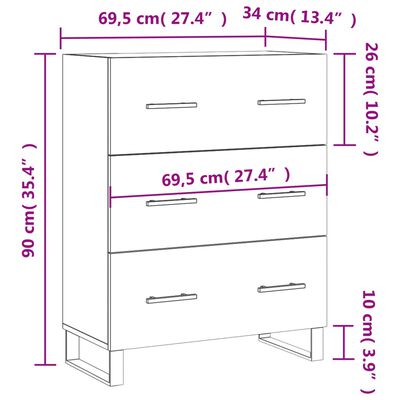 vidaXL Credenza Grigio Cemento 69,5x34x90 cm in Legno Multistrato