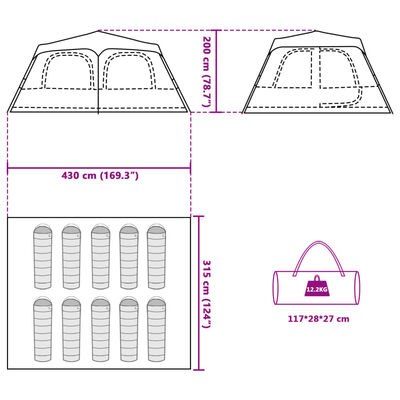 vidaXL Tenda Familiare a Cupola 10 Persone Verde a Rilascio Rapido