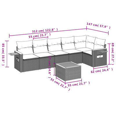 vidaXL Set Divani da Giardino 7 pz con Cuscini Beige in Polyrattan