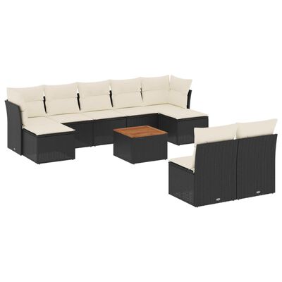 vidaXL Set Divani da Giardino 10pz con Cuscini in Polyrattan Nero