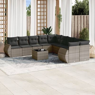 vidaXL Set Divani da Giardino 11 pz con Cuscini in Polyrattan Grigio